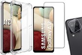Hoesje geschikt voor Samsung Galaxy A12 - Screenprotector GlassGuard & Camera Lens Screen Protector - Back Cover Case ShockGuard Transparant