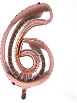 Helium ballon - Cijfer ballon - Nummer 6 - 6 jaar - Verjaardag - Rosé Gold - Roze ballon - 80cm