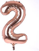 Helium ballon - Cijfer ballon - Nummer 2 - 2 jaar - Verjaardag - Rosé Gold - Roze ballon - 80cm