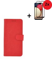 Samsung Galaxy A12 Hoesje - Samsung Galaxy A12 Screenprotector - Samsung A12 hoes Wallet Bookcase Rood + 2x Screenprotector