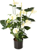 Grote hoge kunstplant Anthurium- Groen blad met bloeiende witte kelken zijdeplant kamerplant