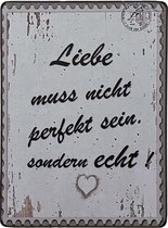Duits Tekstbord- (wens)kaart hout Liebe muss nicht perfect sein. Sondern ECHT !