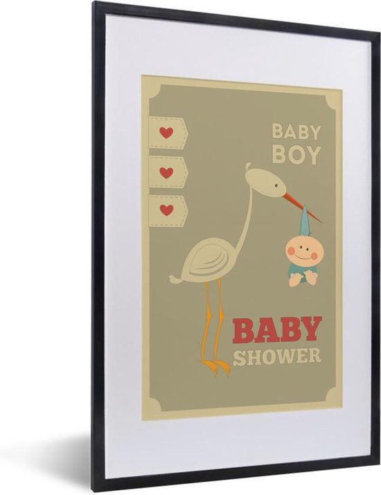 Illustration Babyshower Avec Une Cigogne Et La Citation Bebe Garcon 40x60 Cm Bol Com