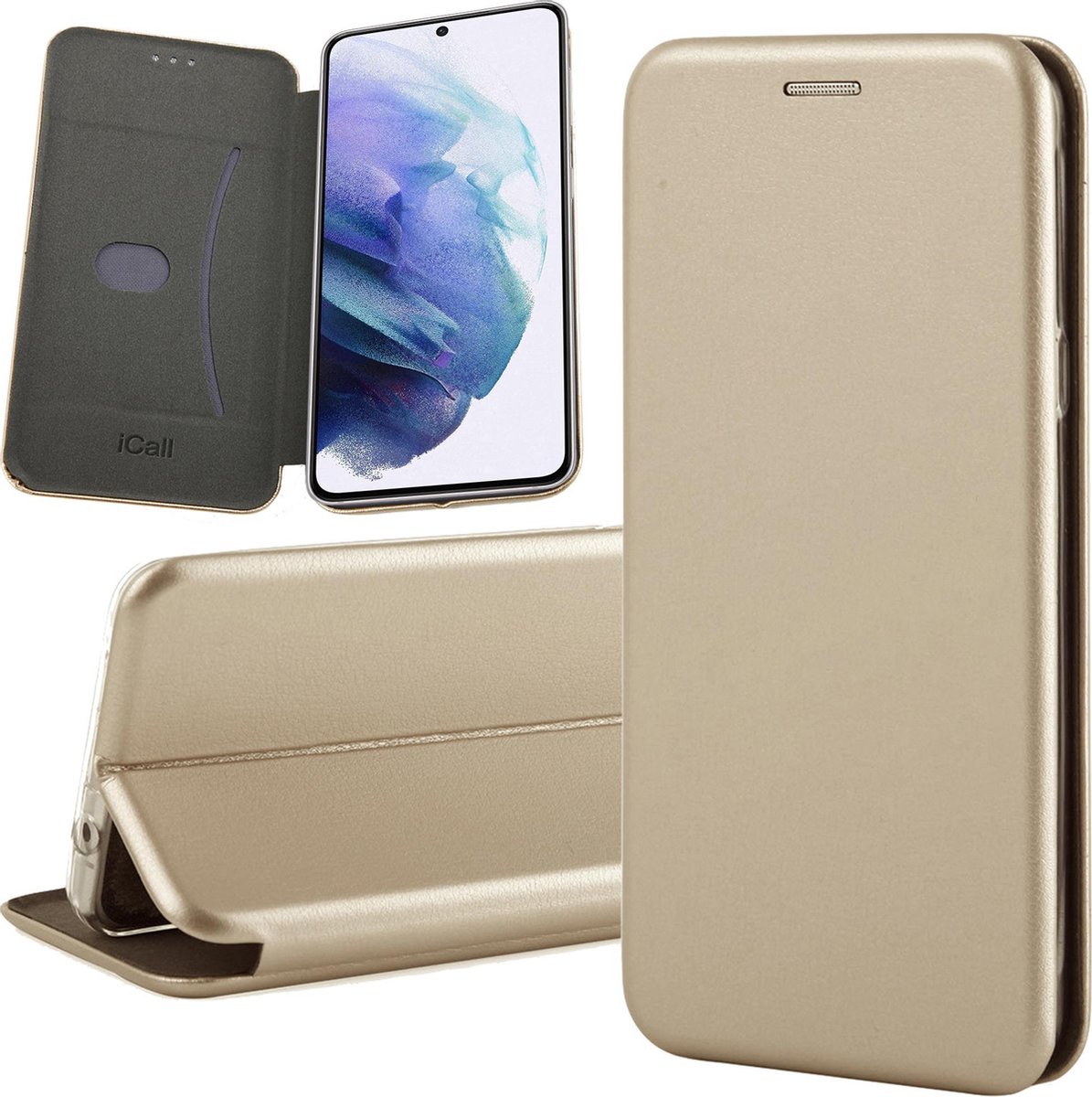 Hoesje geschikt voor Samsung S21 Plus - Book Case Kunstleer Wallet Cover Hoes Goud