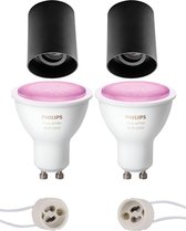 Pragmi Luxina Pro - Opbouw Rond - Mat Zwart - Verdiept - Kantelbaar - Ø90mm - Philips Hue - Opbouwspot Set GU10 - White and Color Ambiance - Bluetooth - BES LED
