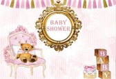 Babyshower - Wanddoek - Versiering - Meisje - Beer op stoel - 120cm (Breed) x  80cm (Hoog)