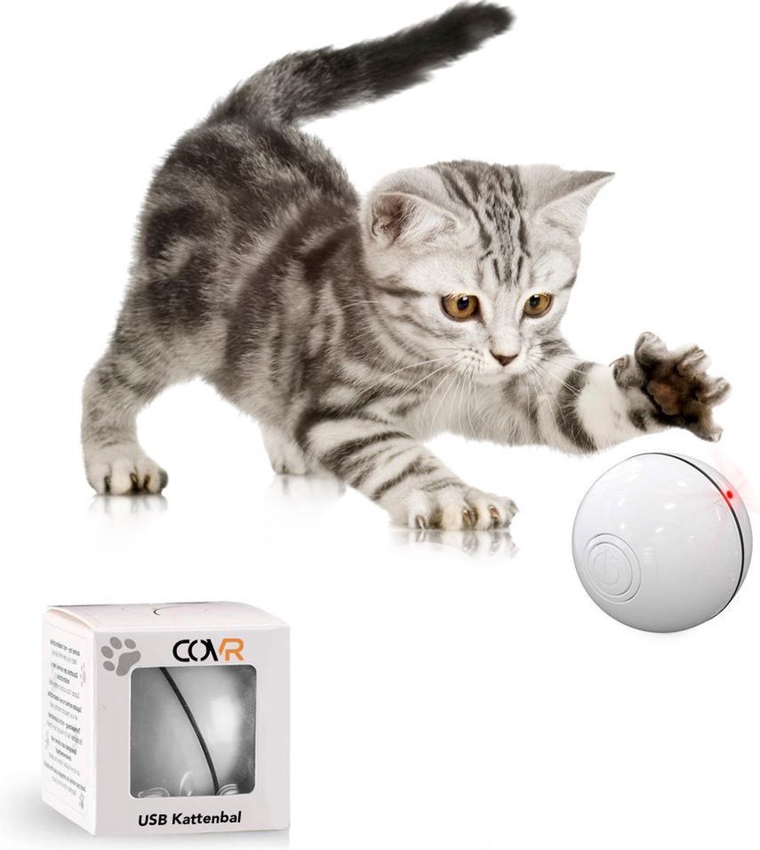 Magic Roller Ball Kattenspeeltjes - Interactief Kattenspeelgoed met LED - Automatisch Rollende Bal - USB Oplaadbaar - Merkloos
