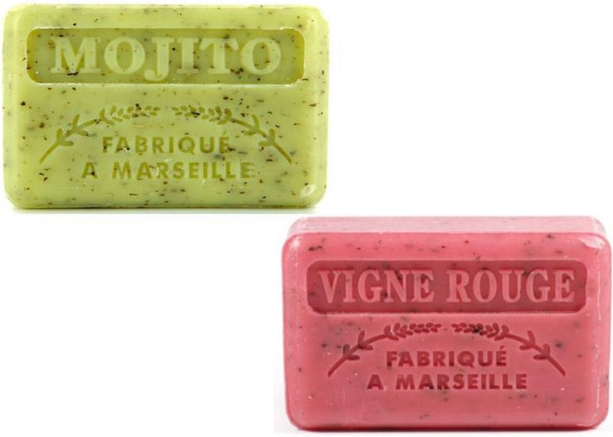 Goedkoopste Soap bar set - zeep savon de marseille Mojito Vigne rouge 2x125 gr. - cocktail set zeep - zomerse zeep - giftset cocktail zeep