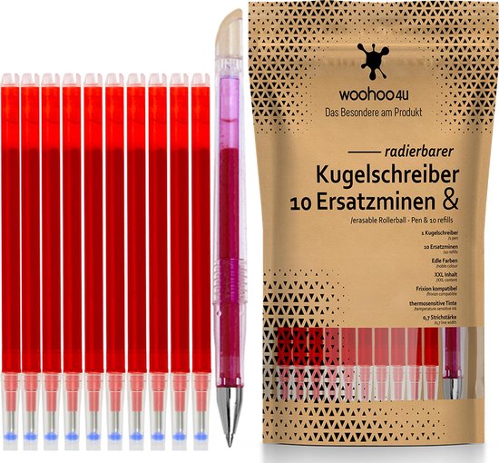 10 Balpenvullingen +1 | eco verpakking| nobel rood | uitwisbaar | compatibel...