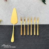 Hauti Luxury Cutlery | taartschep taartsnijder taart serveerschep taartmes met gebaksvorkjes | bestek voor een feestje | Goud Luxe bestek | RVS Roestvrijstaal stalen