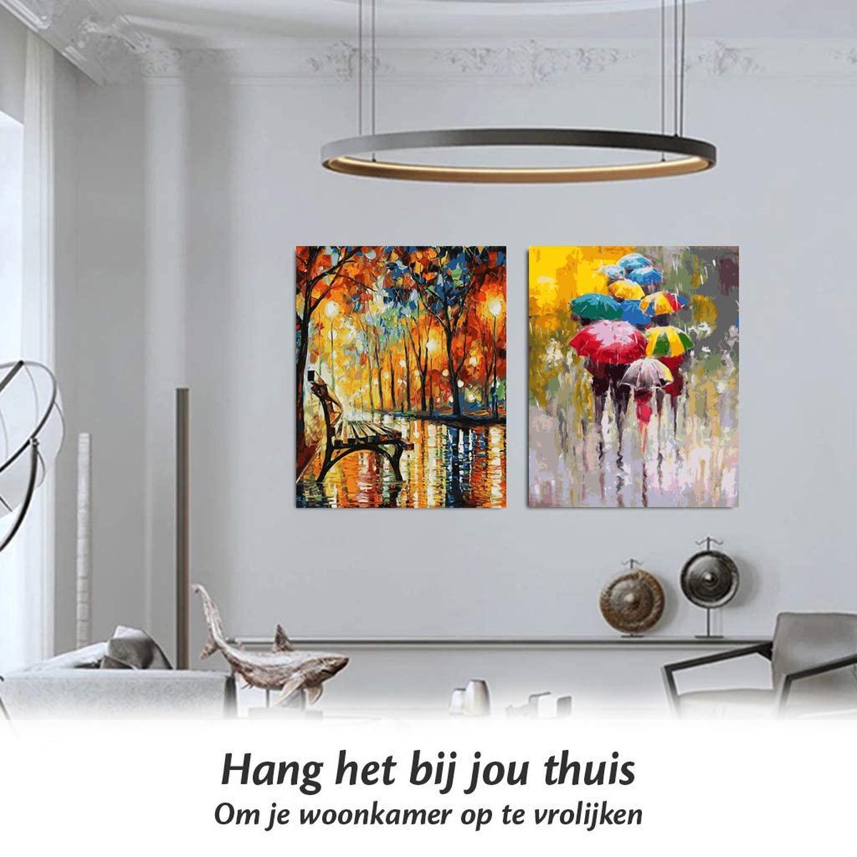CAOGUANYU Schilderen op nummer voor volwassenen, meisjes, paraplu, schilderen op nummers, doe-het-zelf schilderijset met kwast en acrylverf als wanddecoratie, cadeau, 40 x 50 cm, met lijst