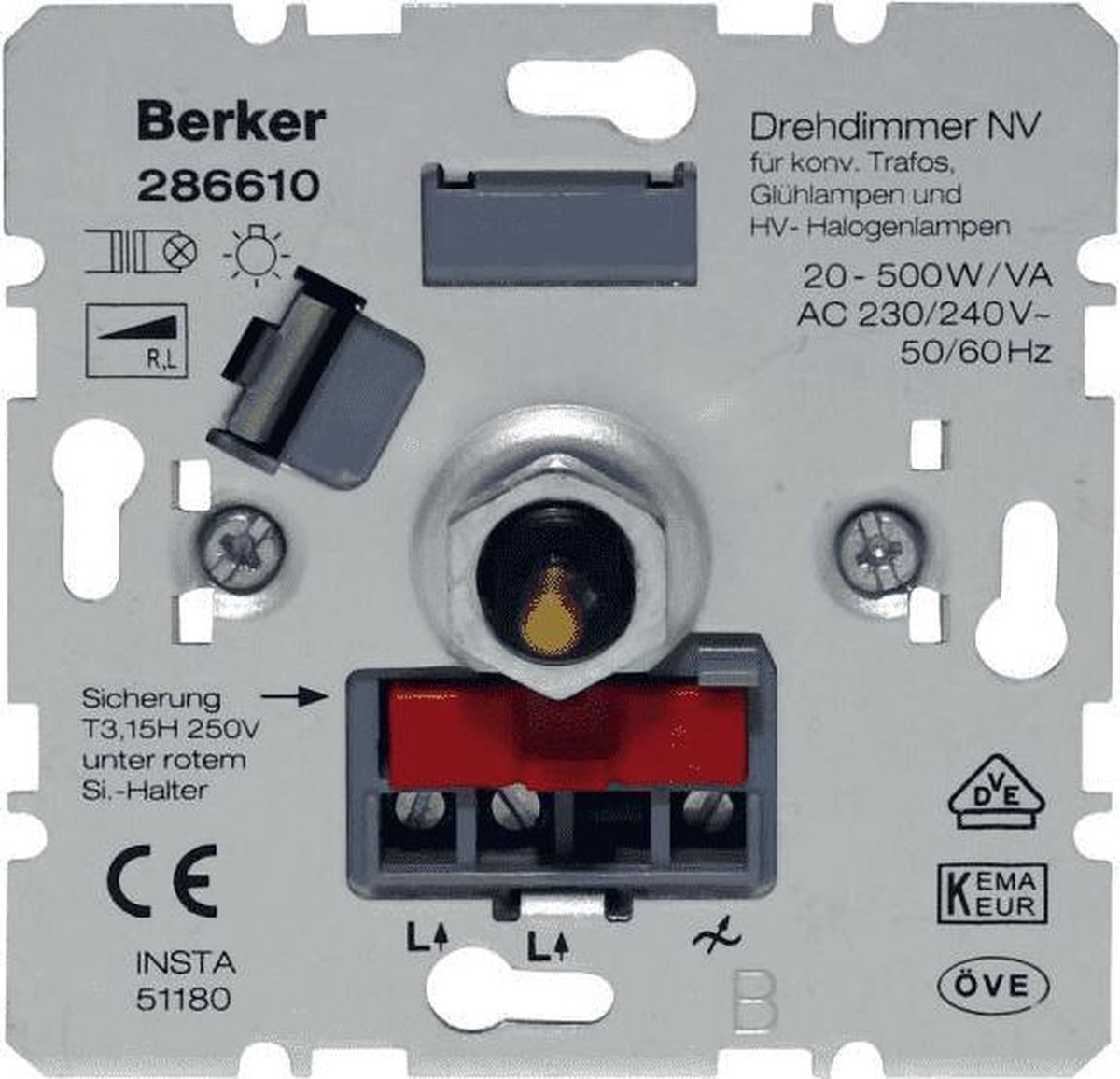 Berker dimmer 500W 286610 voor gloeilampen halogeenlampen en draadgewikkelde transformators
