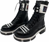 La Pèra Zwarte Leren Veterboots Vrouwen Laars zwart/wit LOVE - Maat 40