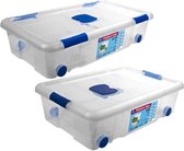 4x Boîtes de rangement / boîtes de rangement avec couvercle et roulettes 30 et 31 litres plastique transparent / bleu - Bacs de Boîtes de rangement