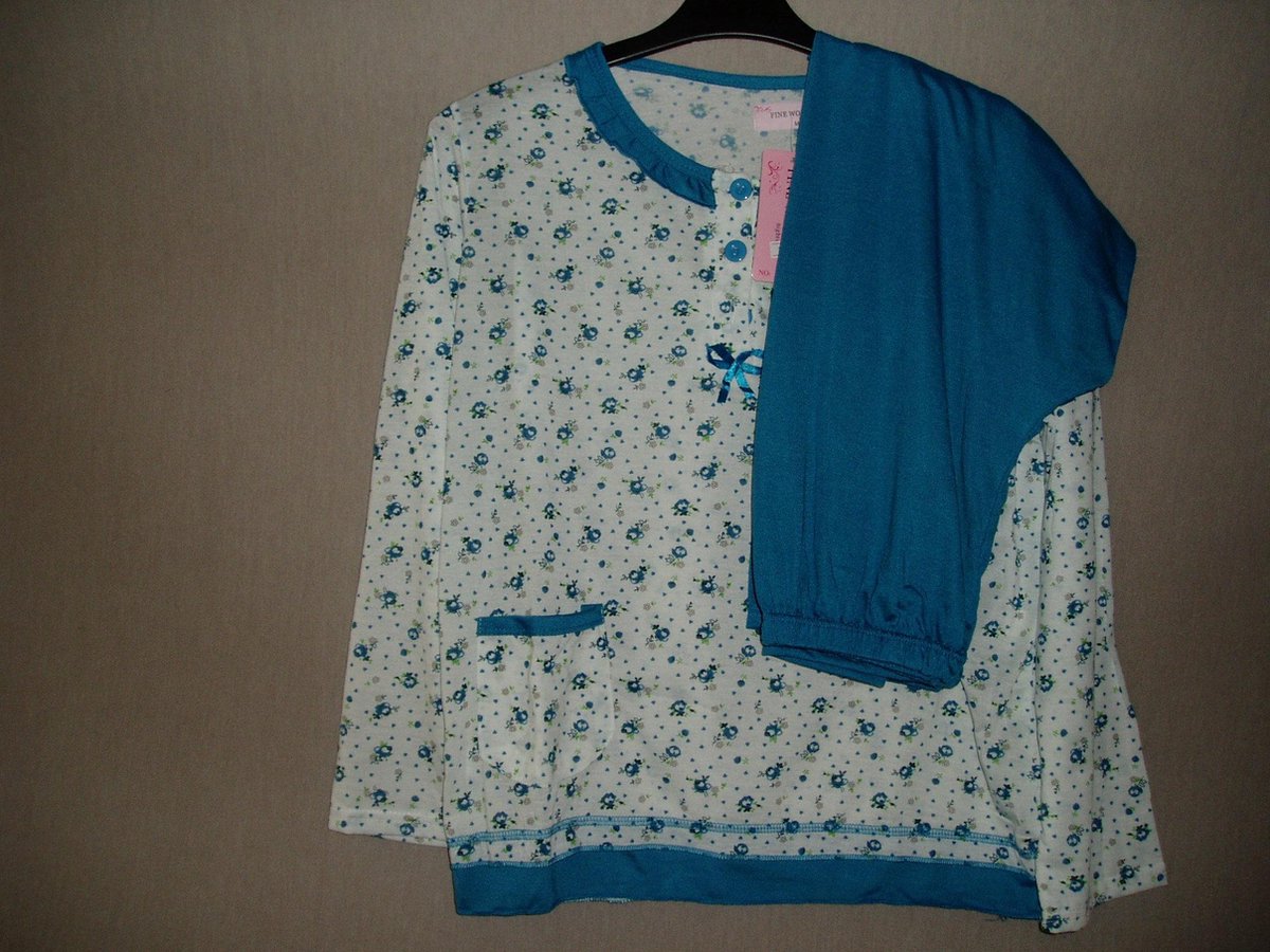 Dames pyjama Fine woman katoen met polyester bloem blauw XXXL