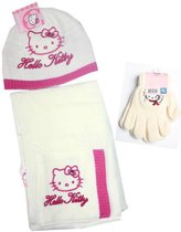 Hello Kitty winterset - muts+sjaal+handschoenen - wolwit - maat 52 cm (3-5 jaar)