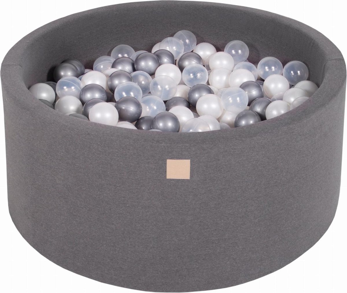 Ronde Ballenbak set incl 300 ballen 90x30cm - Donker Grijs: Zilver, Transparant, Parel Wit | Ballenbakje.nl®
