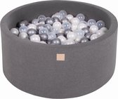 MeowBaby® Ronde Ballenbak set incl 300 ballen 90x30cm - Donker Grijs: Zilver, Transparant, Parel Wit