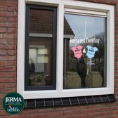 Geboorte raamsticker Hoera een tweeling een meisje en een jongen.