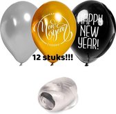 Folat - Happy new year ballonnen 12 stuks met lint