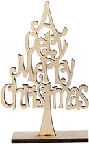 Kerst decoratie, "a Very Merry Christmas", 15 x 8 x 3 cm, hout, set van 2 stuks