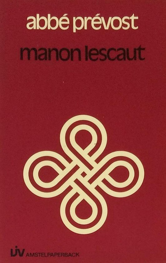 Boekomslag van Manon Lescaut van Abbé Prévost met een rood-wit symbool.