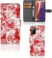 GSM Hoesje Geschikt voor Samsung Galaxy Note 20 Book Style Case Angel Skull Red