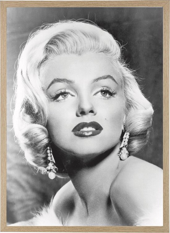 Poster In Houten Lijst - Marilyn Monroe - Zwart/Wit - Large 70x50 cm - Vintage - Movie