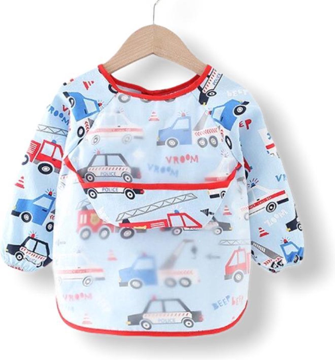 Goedkoopste Kinderschort 'Vroom' lange mouwen - Slab met mouwen - Slabbetje Little hippo - Waterproof - Knutselen - Kliederschort - 3 tot 5 jaar