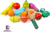 Leerzaam houten speelgoed - leren koken - houten mes en snijplank - 11 fruit/groente/voedsel stukken, snijplank en mes