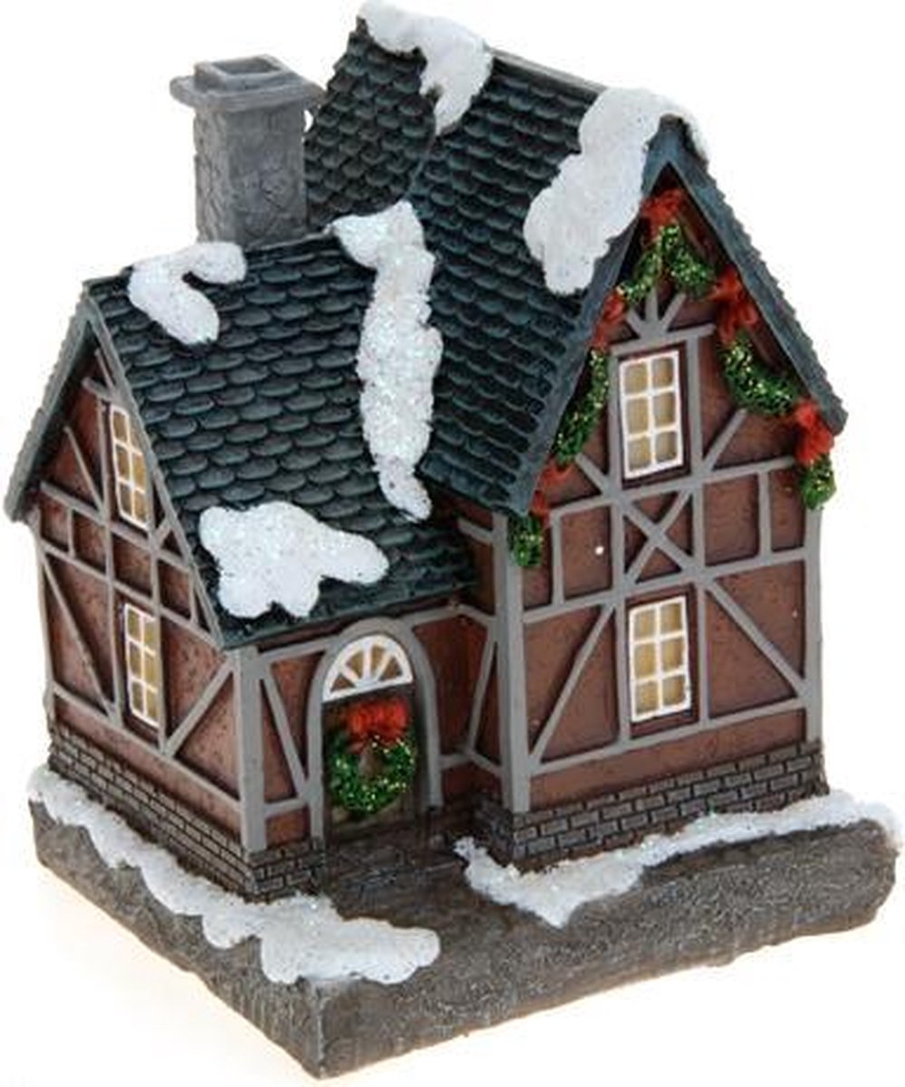Kersthuisjebestellen - Kerstdorp - Kersthuisjes - Met Wit Led Verlichting - Set van 5 stuks – foto 2
