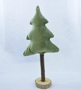 Kleine Kerstboom, 38 x 16 cm, hout en fluweel, mosgroen, set van 2 stuks !