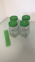 Drinkglazen groen met rietje - 4 stuks - 18x10CM