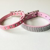 Roze Honden Halsband Leer - 2 Stuks - Strass - 19,5 Tot 27,5 Halsbreedte - Voor Middelgrote Honden