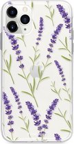 Fooncase Hoesje Geschikt voor iPhone 12 Pro Max - Shockproof Case - Back Cover / Soft Case - Purple Flower / Paarse bloemen