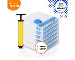 Vacuüm Opbergzakken Set 5 Stuks - 80x120cm + Handpomp - Vacuüm Zakken