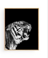 Poster Safari Tijger Brul - zwart / wit - 40x30cm/A3 - Safari Jungle Dieren - Muurdecoratie