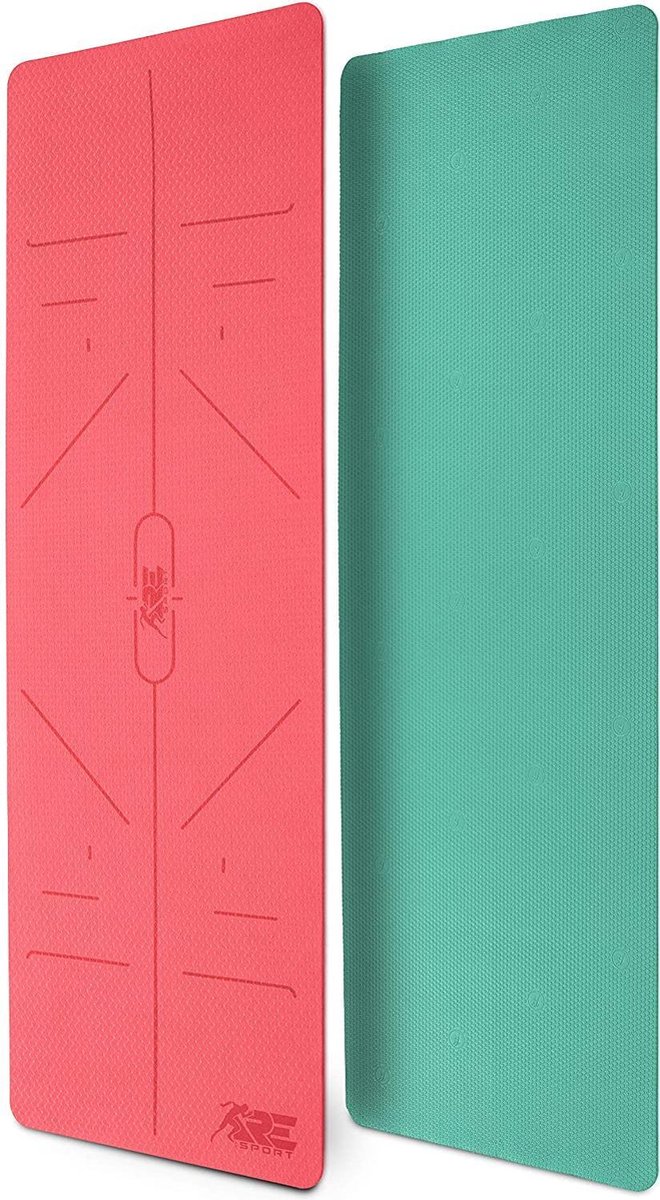 Yogamat, oranje/rood-turquoise, 183 x 61 x 0,6 cm, fitnessmat, gymmat, gymnastiekmat