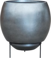 Maxim vaas zilver blauw 48cm breed | Grote bloempot op pootjes zilverblauw zilver metallic | brede vazen plantenbak
