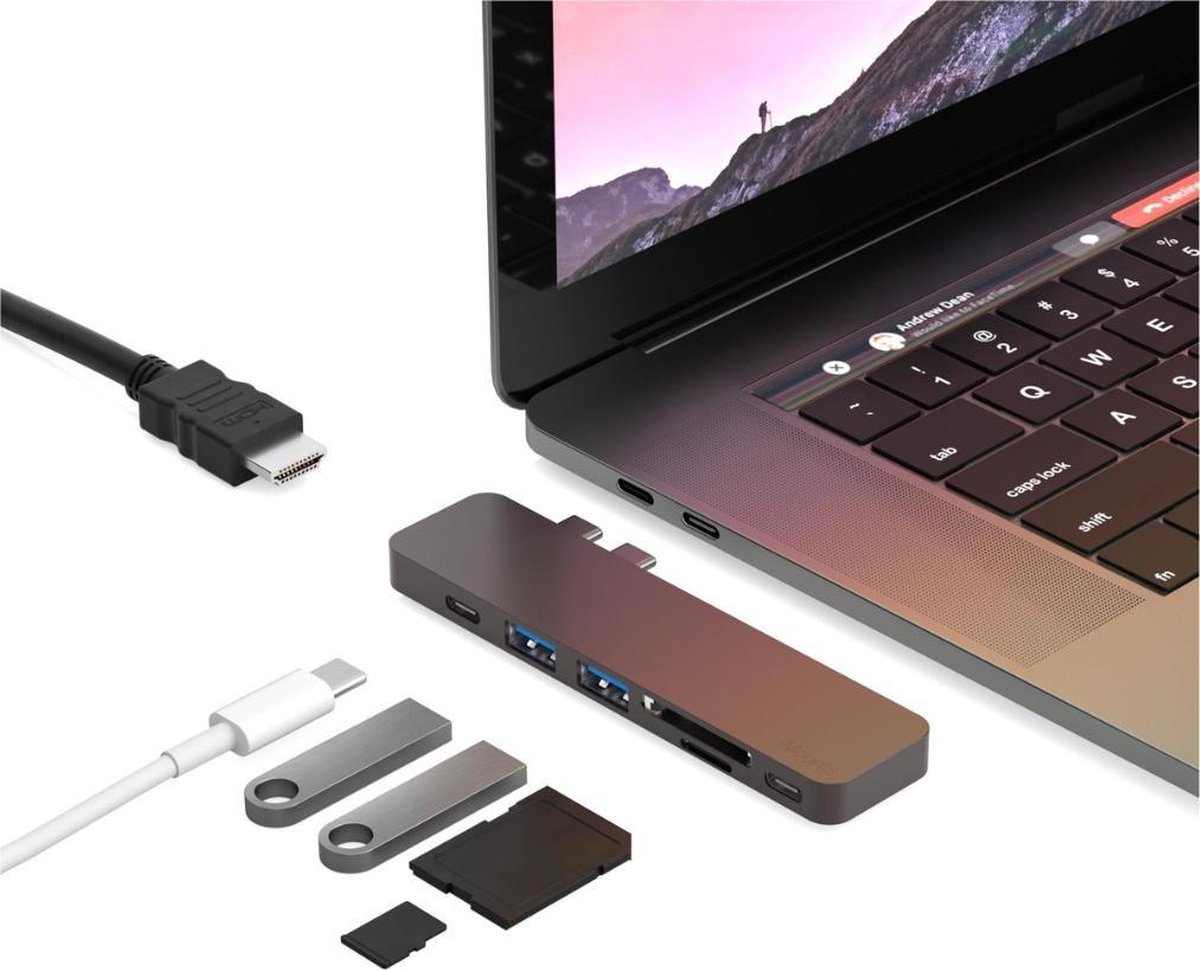 Yaqubi - USB-C hub Macbook Air/Pro - HDMI - Thunderbolt 3 - Space Gray - 7 in 1 hub
