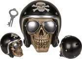 Doodshoofd Skull schedel spaarpot Motorhelm zwart - 16 x 13 cm - met sleuteltje - Vaderdag cadeau