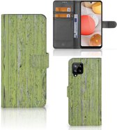 Wallet Book Case Geschikt voor Samsung Galaxy A42 5G Telefoon Hoesje Green Wood
