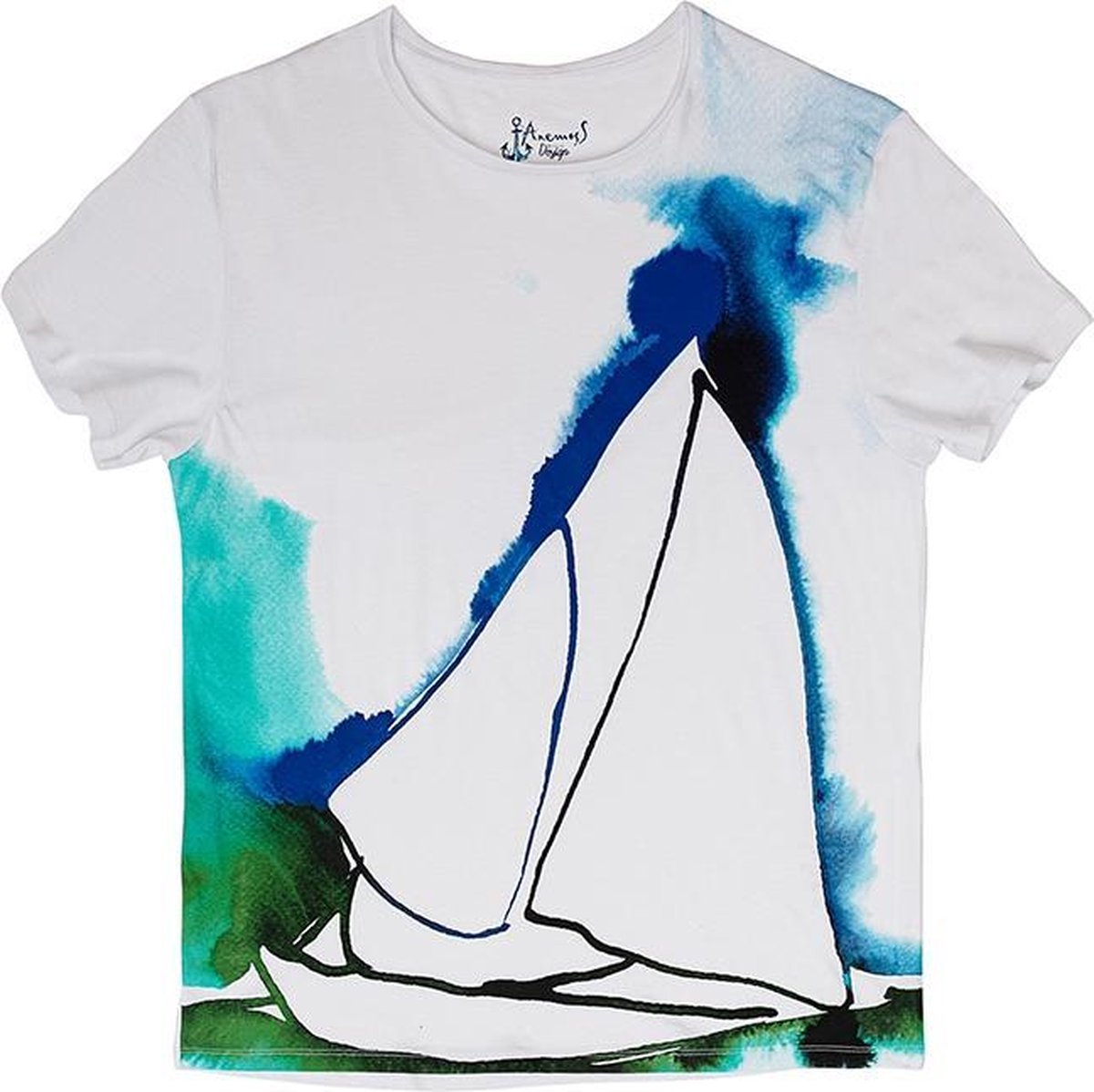BiggDesign-AnemoSS- T Shirt -Sail Man's-Wit-Zeilboot- Maat L