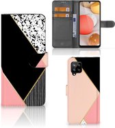 GSM Hoesje Geschikt voor Samsung Galaxy A42 5G Bookcase Black Pink Shapes