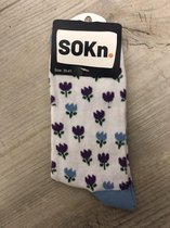 SOKn. trendy sokken "Blauwe Tulpen" maat 35-41  (Ook leuk om kado te geven !)