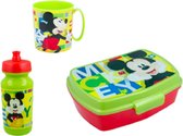 Mickey Mouse brooddoos (17 cm - 13 cm - 6 cm) + drinkbeker (9 cm hoog - 350 ml) + Sportfles (15 cm hoog - 340 ml )