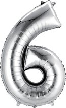 Helium ballon - Cijfer ballon - Nummer 6 - 6 jaar - Verjaardag - Zilver - Zilveren ballon - 80cm