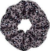Zachte scrunchie/haarwokkel met luipaard/panter print, grijs/lichtblauw