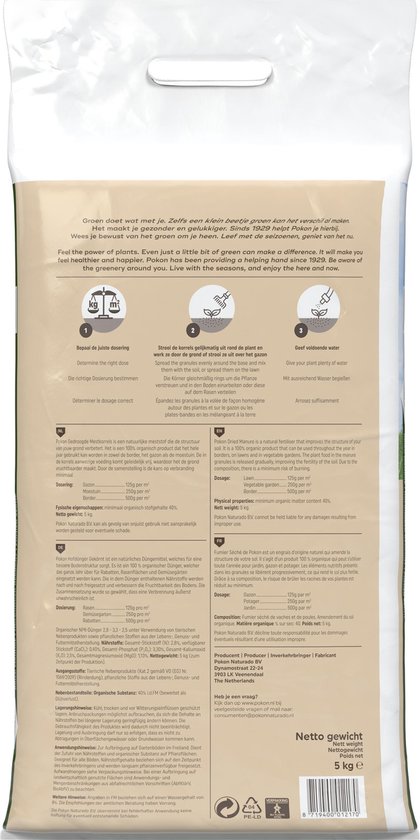 Pokon Gedroogde Mestkorrel - 5kg - Meststof - Geschikt voor 10m2 tot 40m2