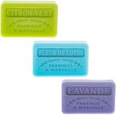 Soap bar set - zeep savon de marseille Limoen, Fleur de lotus, Lavendel 3x60 gr